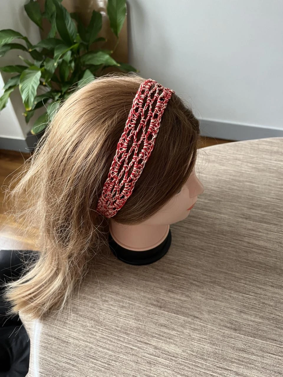 Bandeau Serre tête Headband Stirnband Hoofdband Venda Katoen Rood Beige Maat u – photo 3